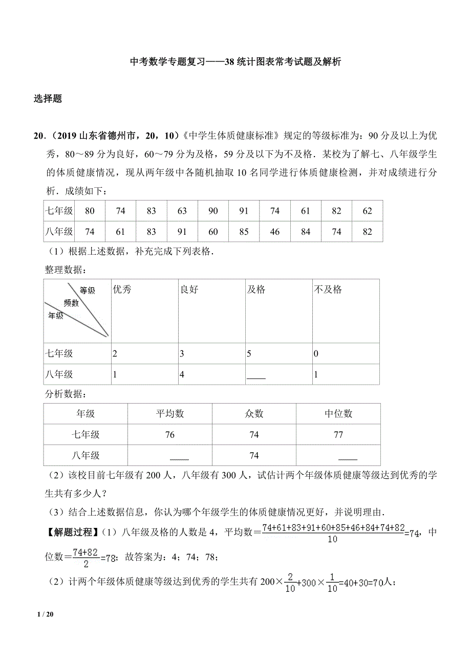 中考数学专题复习——38统计图表常考试题及解析_第1页