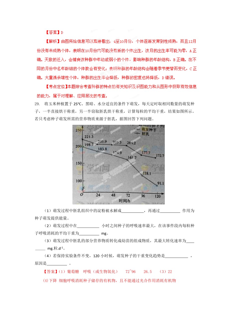 2012年高考新课标全国理综生物试卷解析(精析word版)(教师版)9页_第4页