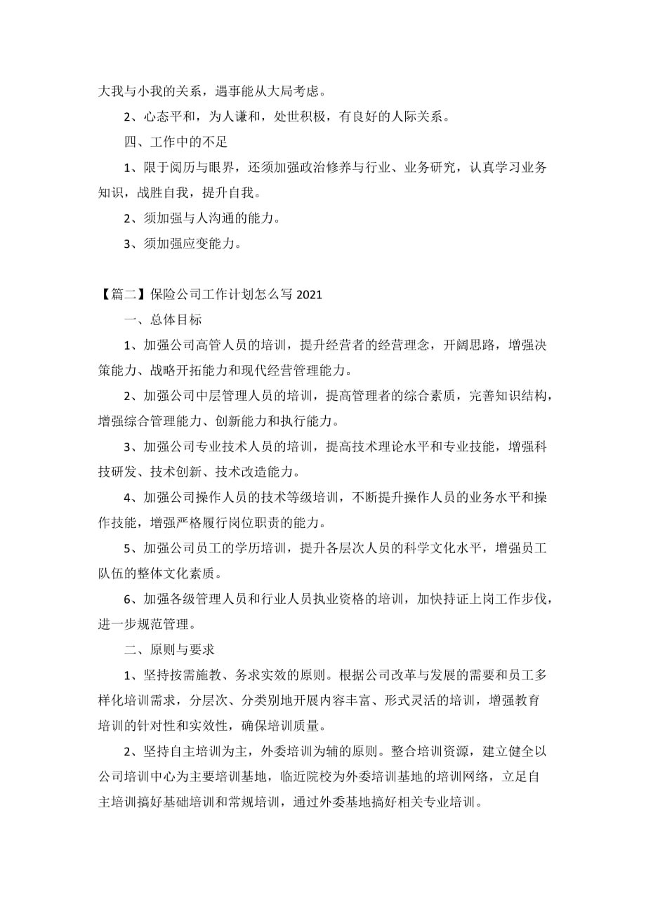 2021保险公司工作计划3篇_第2页