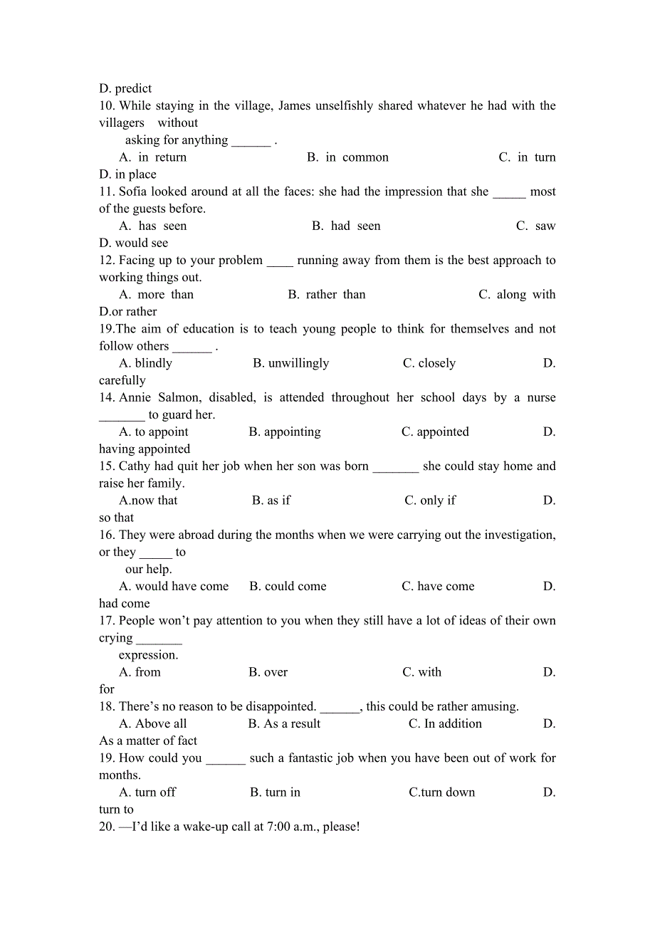 2014年浙江省英语高考试题及答案全国卷word版13页_第2页