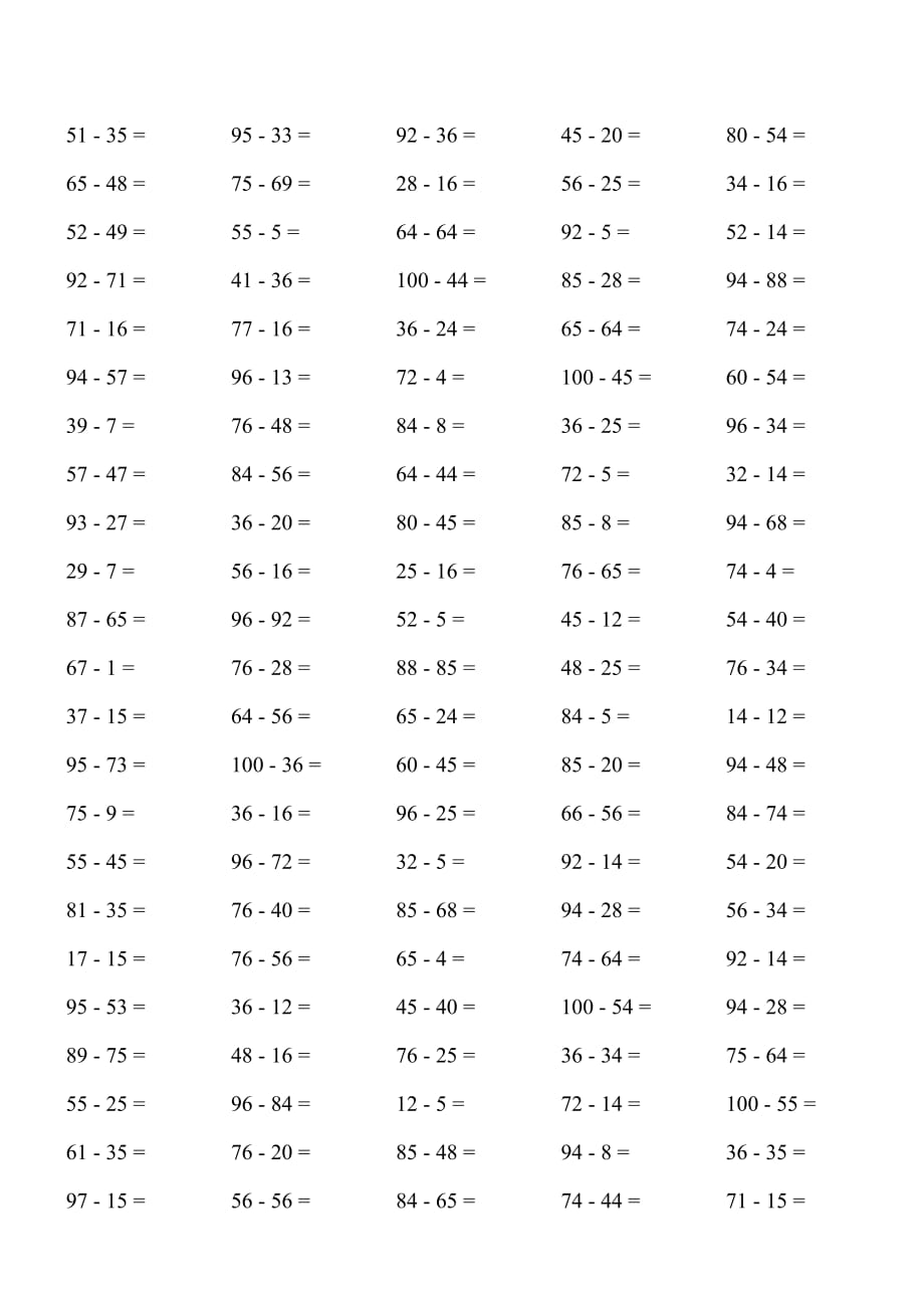 100以内加减法练习题7页_第1页