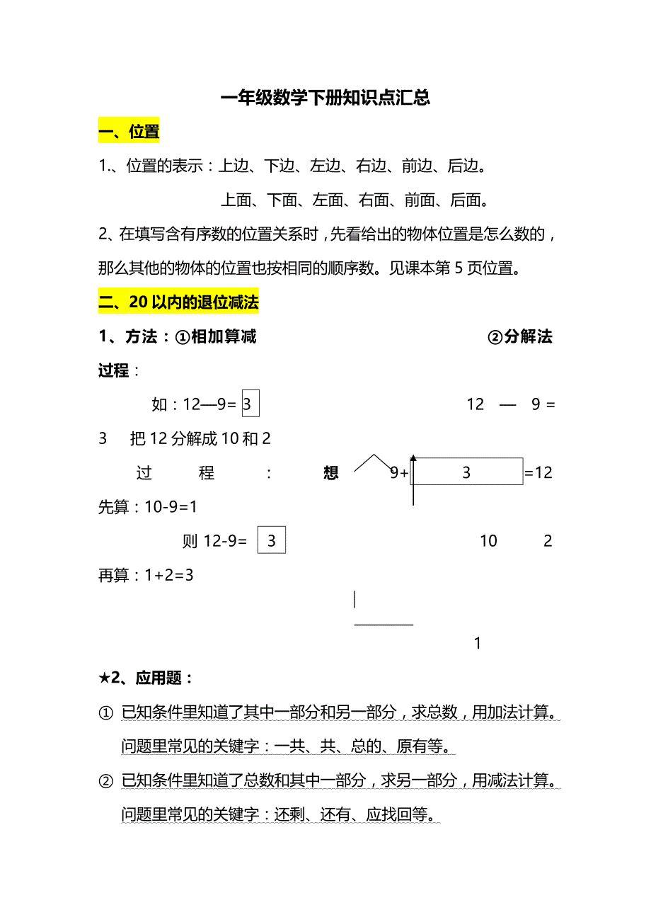 一年级数学下册知识点汇总(同名961)44页_第1页