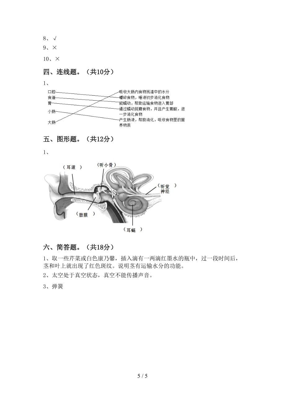 2021年教科版四年级科学下册期中考试卷及答案（1）_第5页