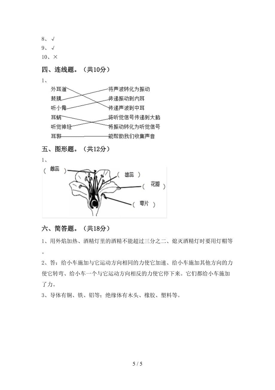 2021年教科版四年级科学下册第一次月考测试卷（全面）_第5页