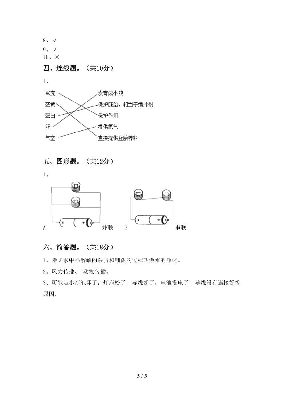 2021年教科版四年级科学下册第一次月考考试卷（可打印）_第5页