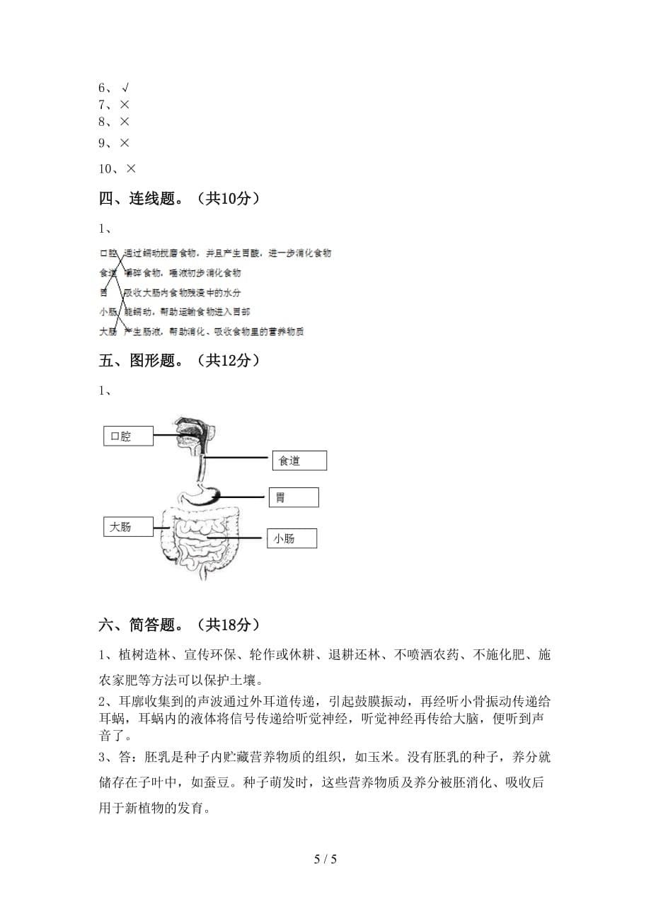 2021年教科版四年级科学下册期中测试卷及答案_第5页