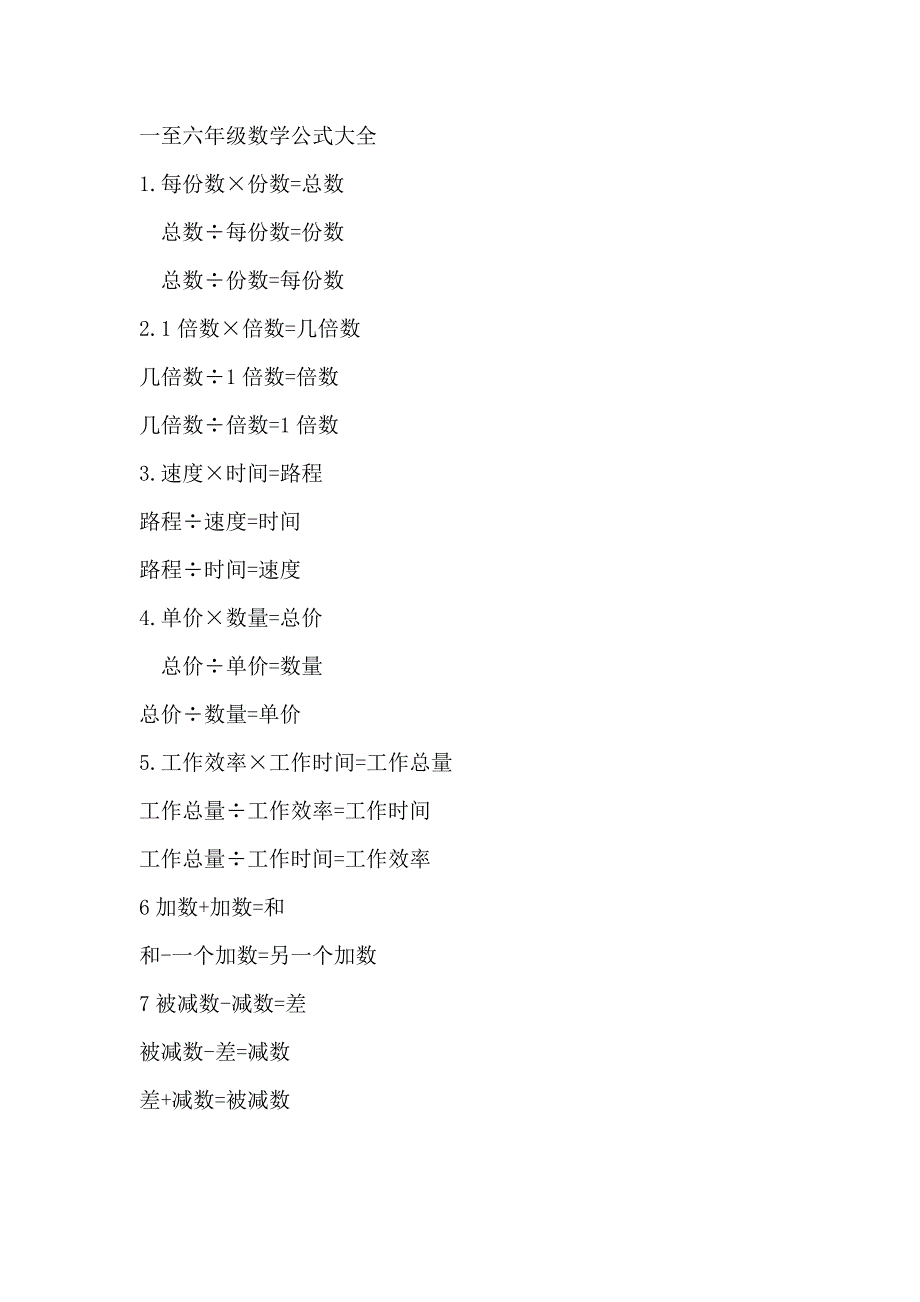 一至六年级数学公式大全28页_第1页