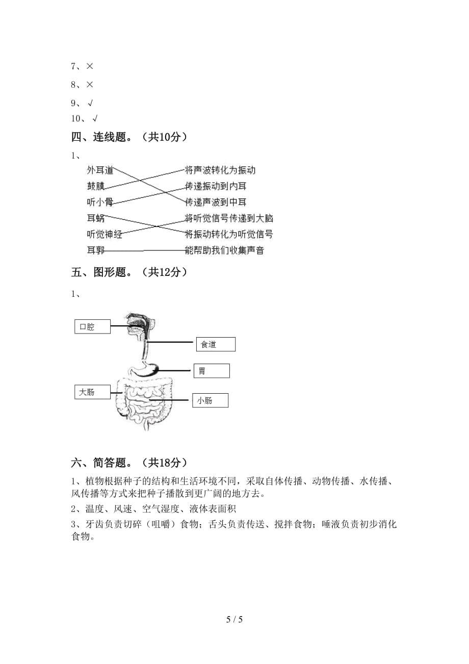 2021年教科版四年级科学下册期中测试卷及答案【审定版】_第5页