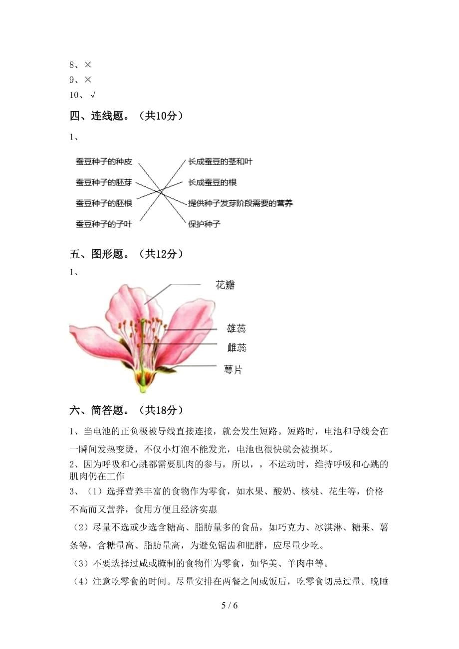 2021年教科版四年级科学(下册)第一次月考试卷附答案_第5页