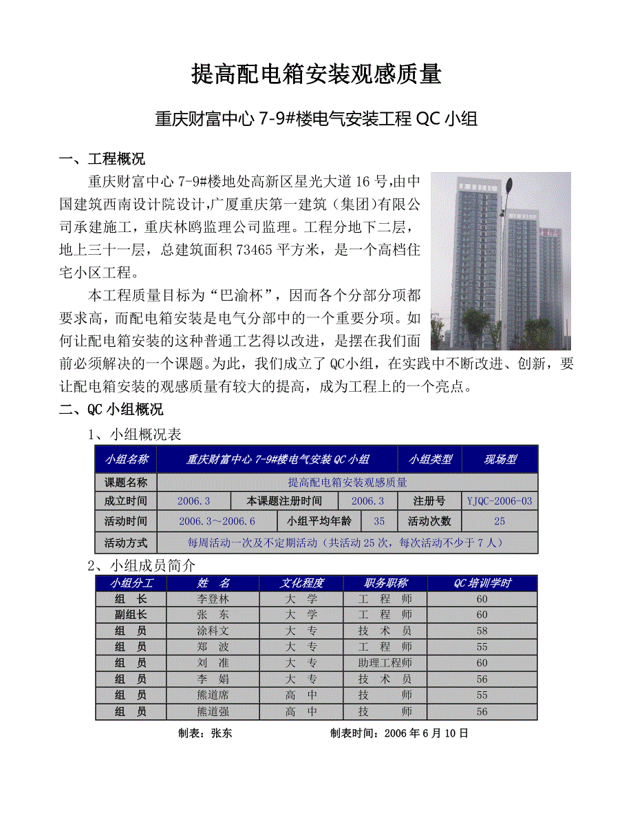 提高配电箱安装观感质量QC成果11页_第1页