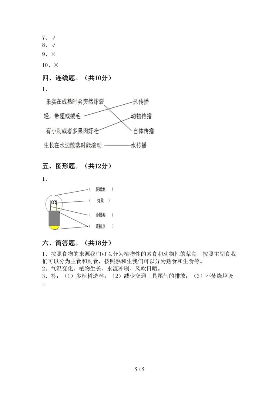 2021年教科版四年级科学下册期中考试卷（2021年教科版）_第5页