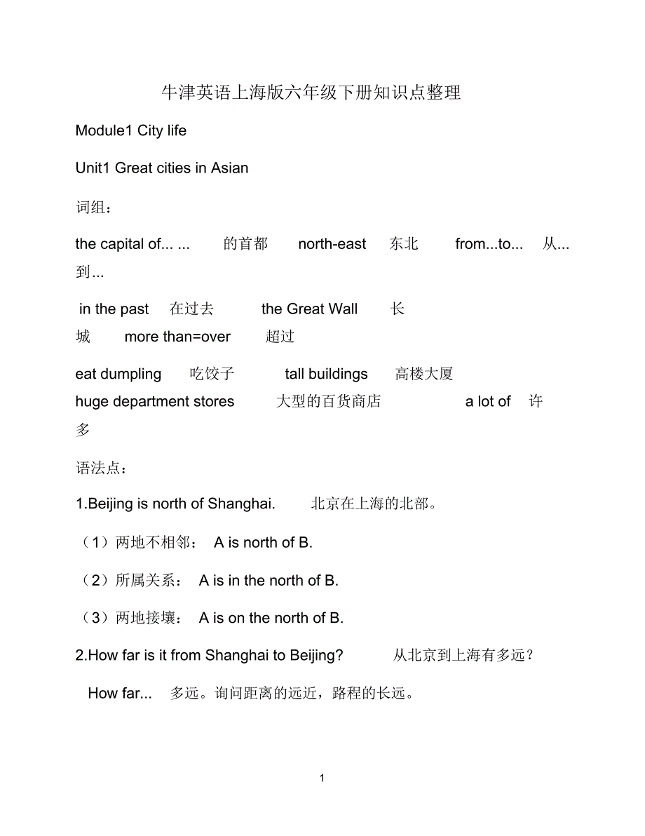牛津英语上海版六年级(下册)知识点整理16页_第1页