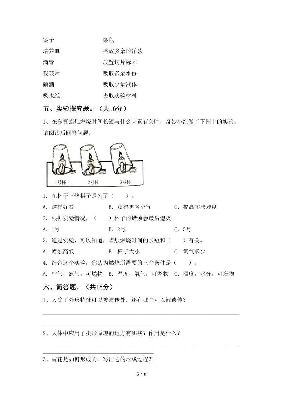 新人教版六年级科学下册期中测试卷_第3页