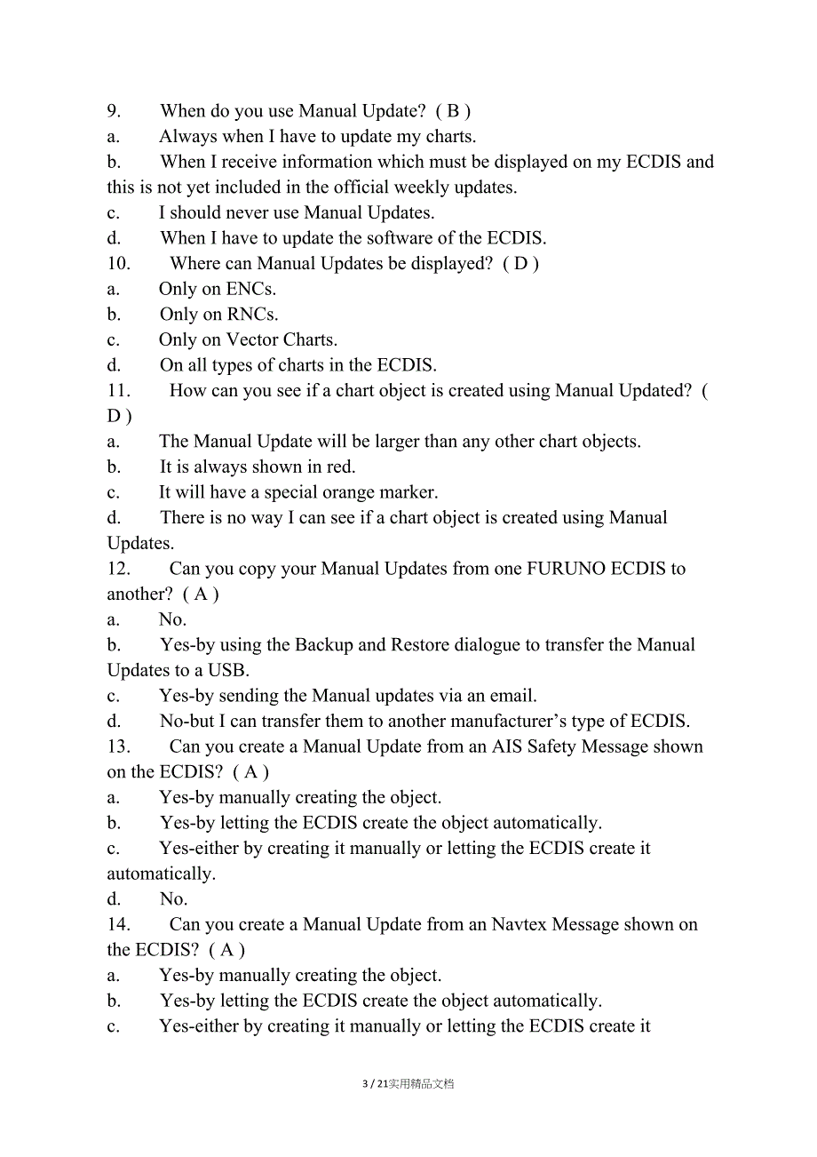 FURUNO ECDIS Multiple Choice Test 古野电子海图题库测试题（经典实用）_第3页