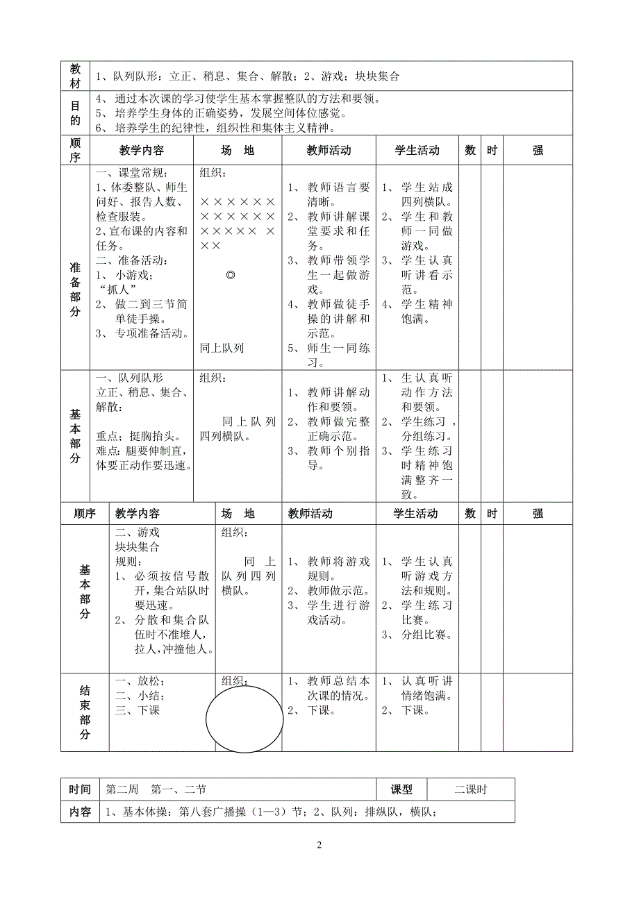 人教版六年级下册体育教案（表格全套）_第2页