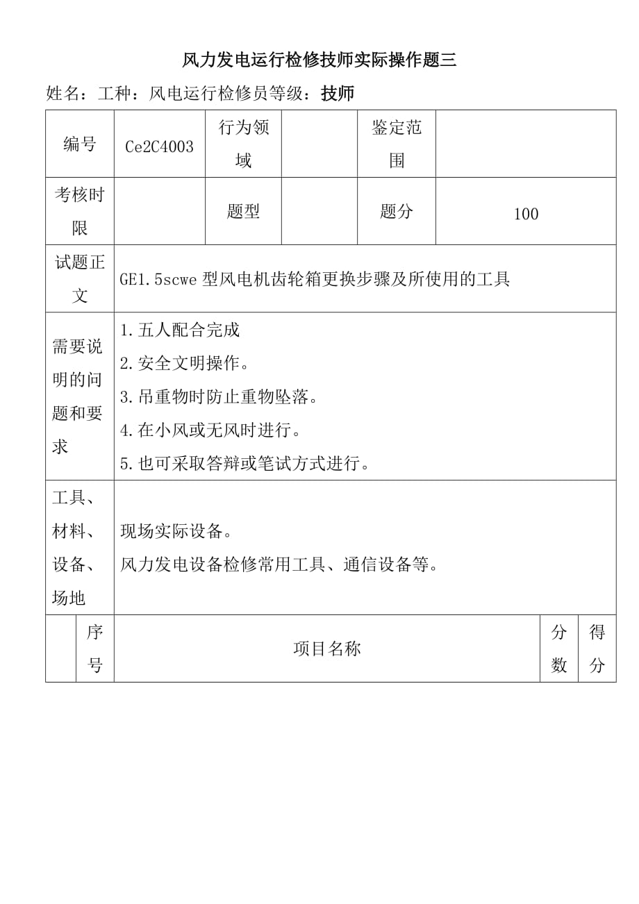 风力发电运行检修技师实际操作题三_第1页