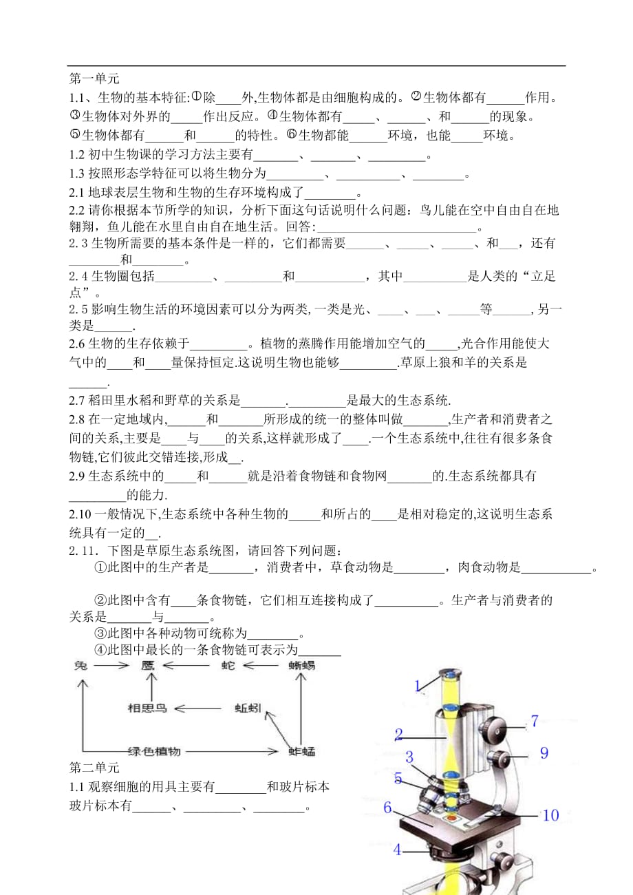 七年级生物上册识图填空题精选_第1页