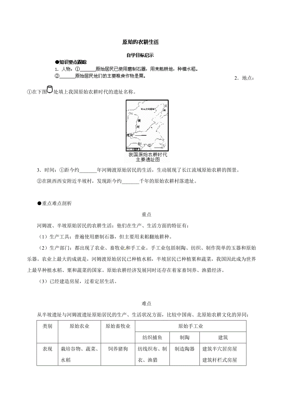 【同步训练】历史：七年级上《1.2原始的农耕生活》教学练习2（人教版含答案）_第1页