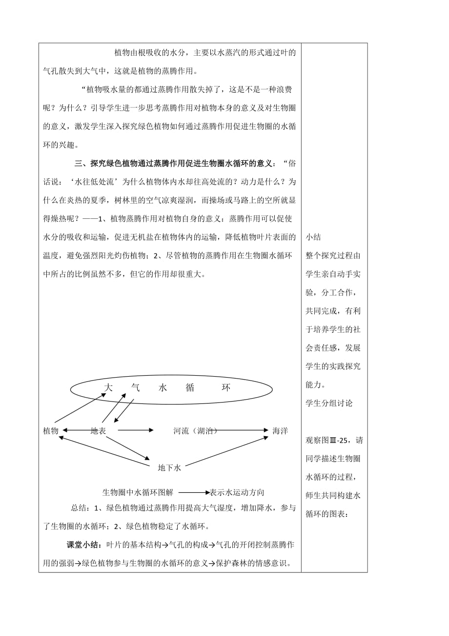 河北省高碑店市第三中学七年级生物人教版上册教案：第三节绿色植物参与生物圈的水循环_第4页