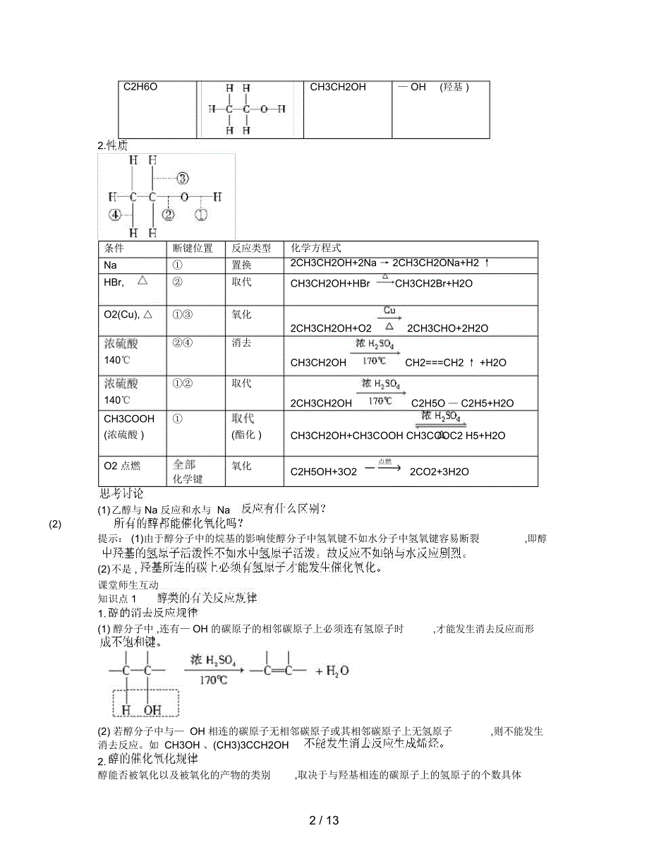 苏教版选修五《醇酚》(第1课时醇的性质和应用)教案_第2页