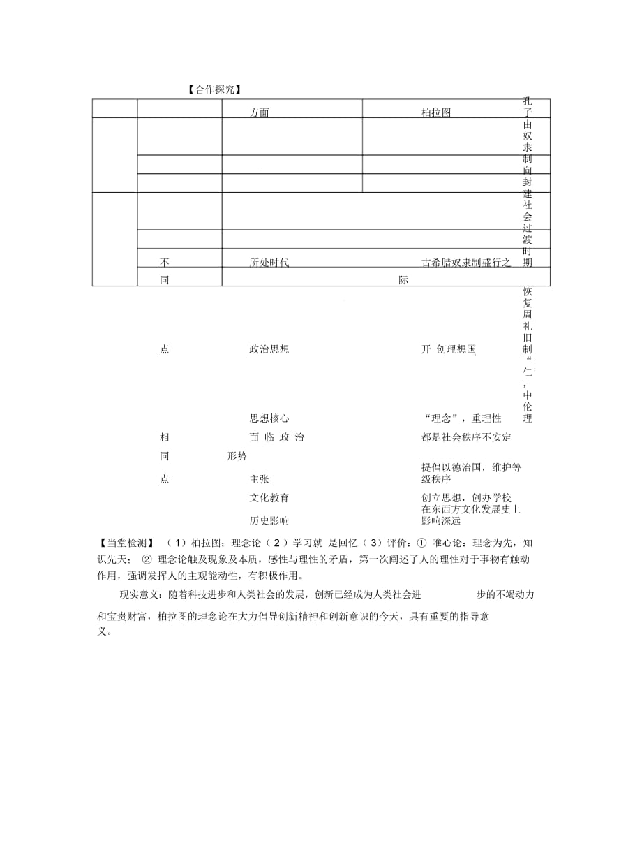 2019最新人教版历史选修4《西方哲学的代表柏拉图》学案_第4页