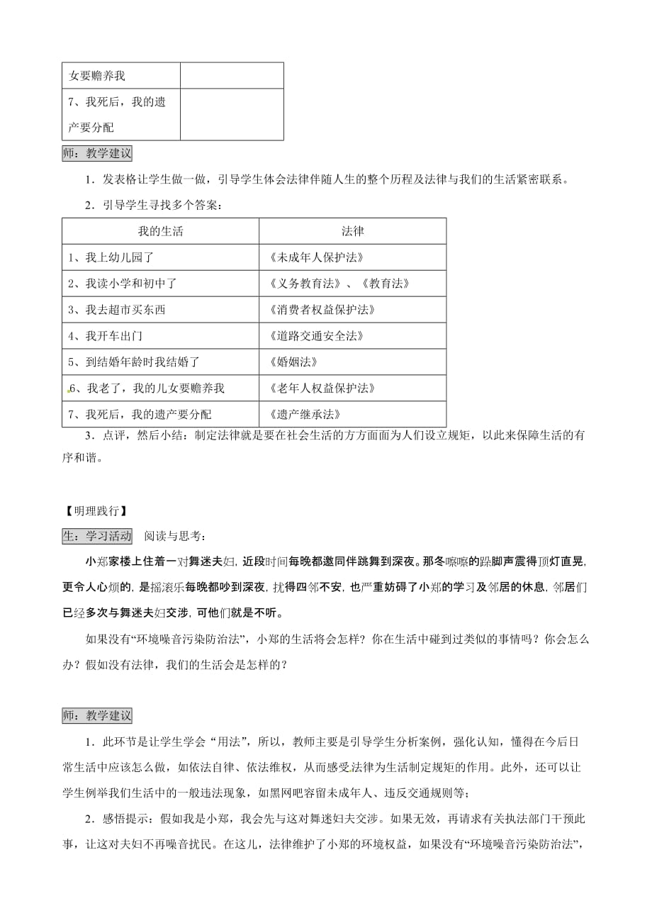 湖南省张家界市慈利县赵家岗土家族乡中学湘教版七年级政治上册导学案-5.2.1为生活制定规矩_第3页