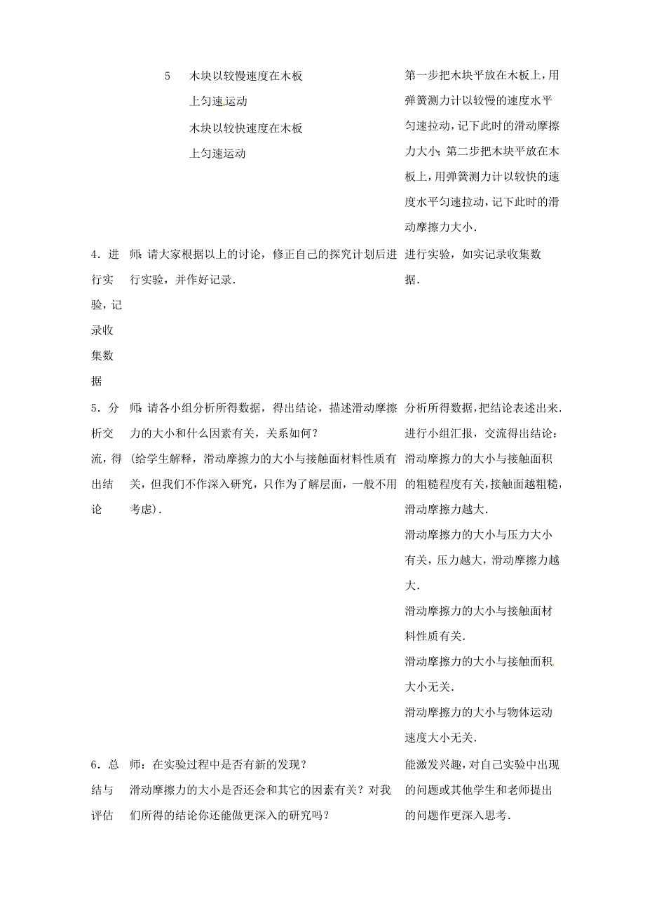 物理：7.6 探究滑动摩擦力的大小与什么有关 教案1（北师大版八年级下）_第4页
