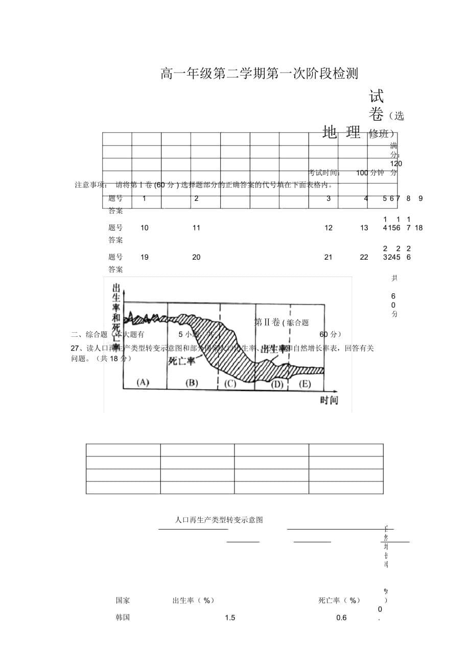 高一年级地理第二学期第一次阶段检测_第5页