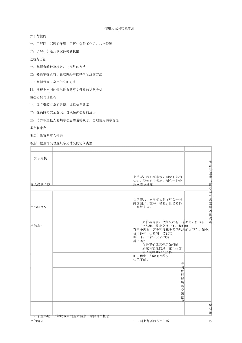 高中信息技术基础分册6.1通过局域网交流信息教案_第1页