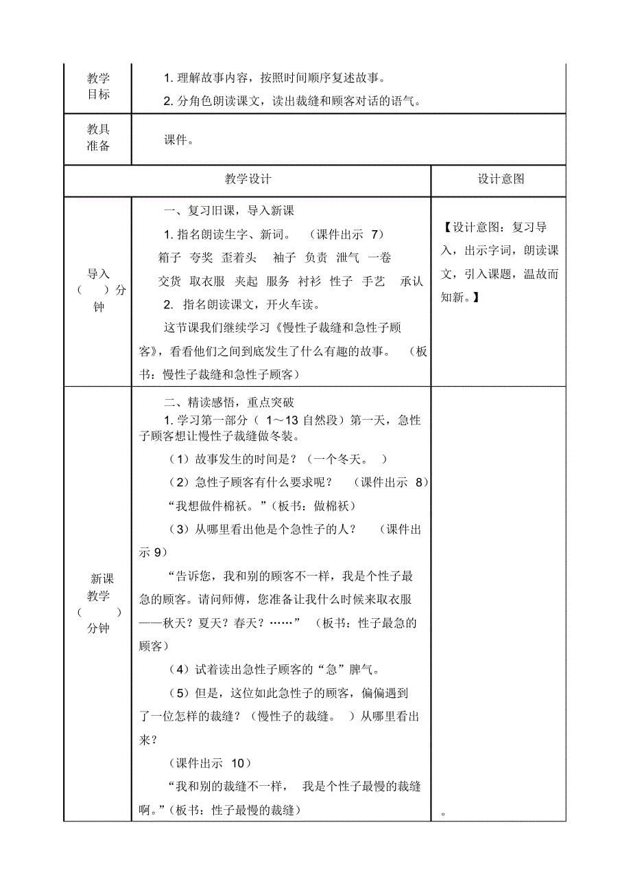 部编人教版三年级语文下册《25慢性子裁缝和急性子顾客》教案含教学反思和作业设计_第5页