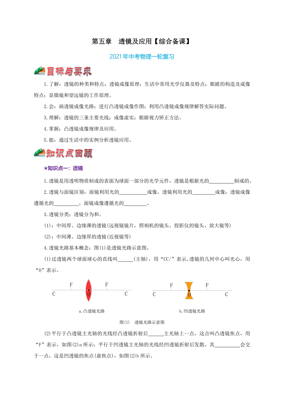 2021届中考物理一轮复习 考点5透镜及应用【讲解】_第1页