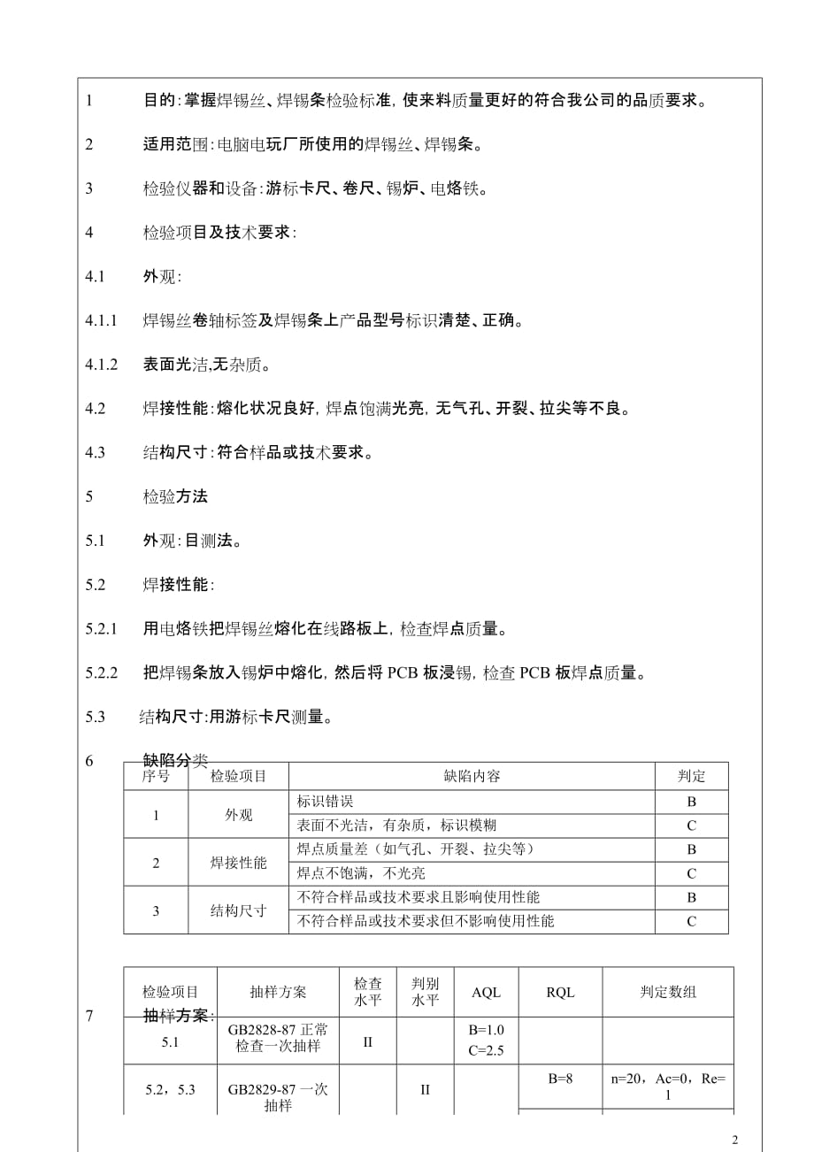 电子行业检验作业指导书(焊锡条、焊锡丝)文档_第2页