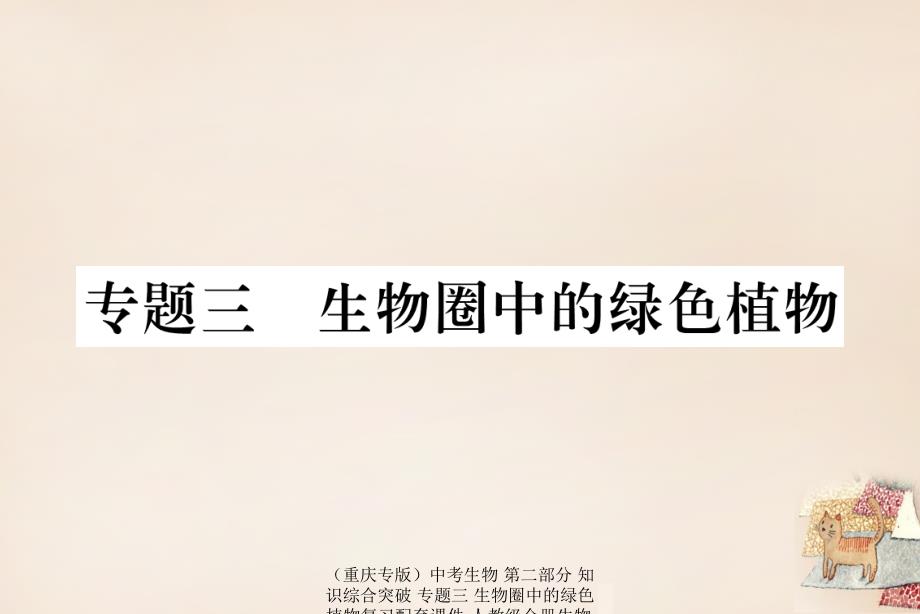 【最新】中考生物 第二部分 知识综合突破 专题三 生物圈中的绿色植物复习配套课件-人教级全册生物课件_第1页