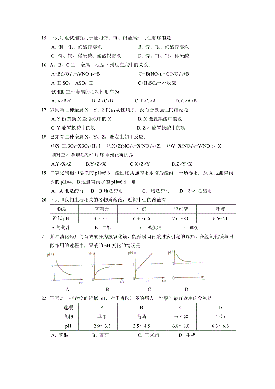 初三化学酸碱盐经典习题及模拟测验_第4页