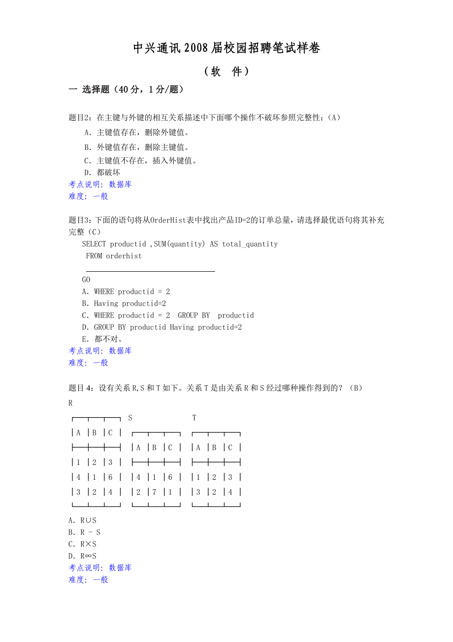 中兴通信招聘笔试模拟测验(软件类)_第1页