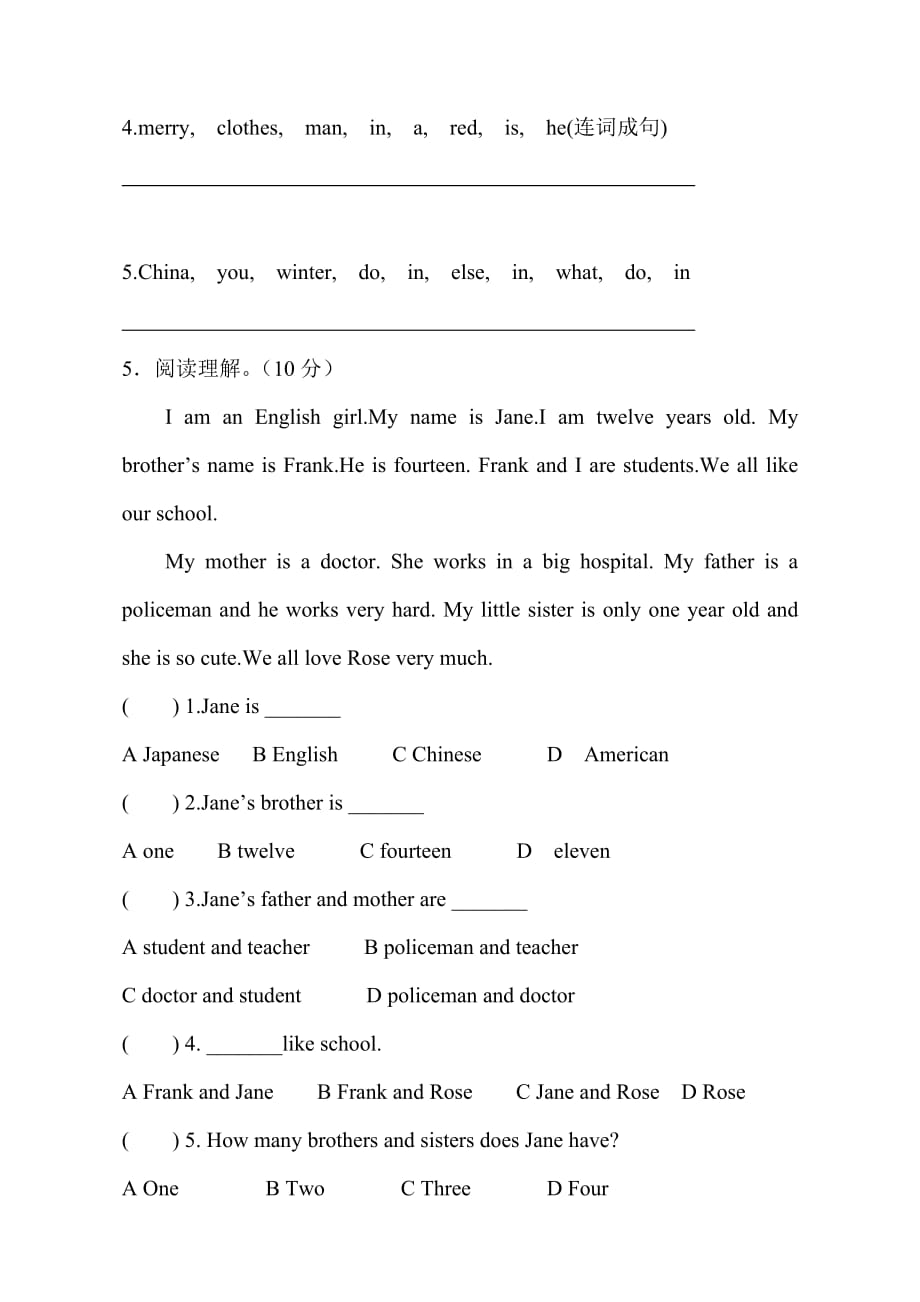 六年级英语模拟测验1_第4页