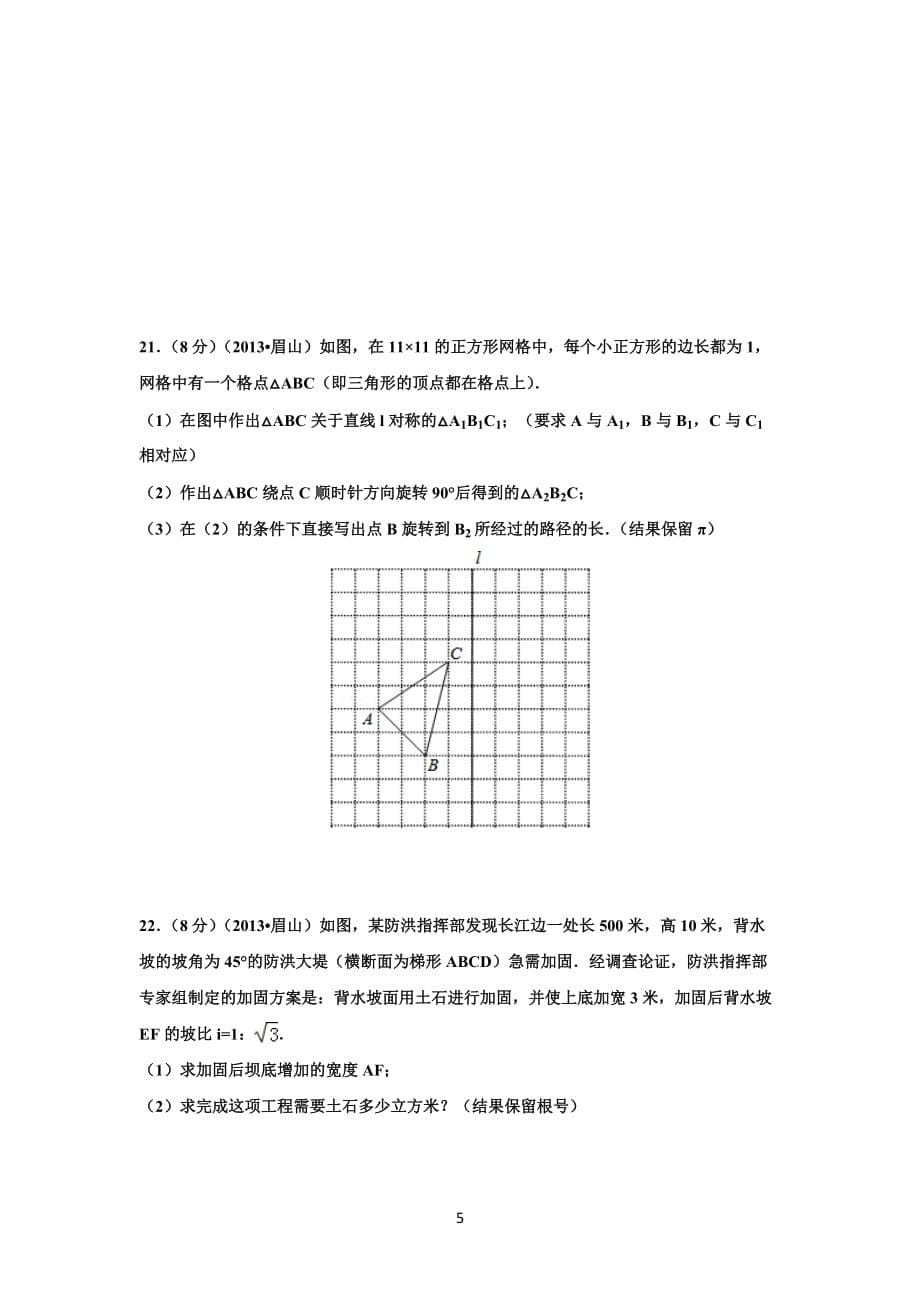 四川省眉山市2013年中考数学模拟测验(解析版)_第5页