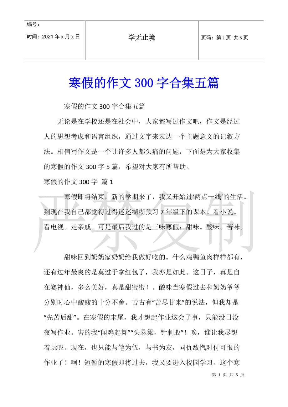 寒假的作文300字合集五篇_第1页