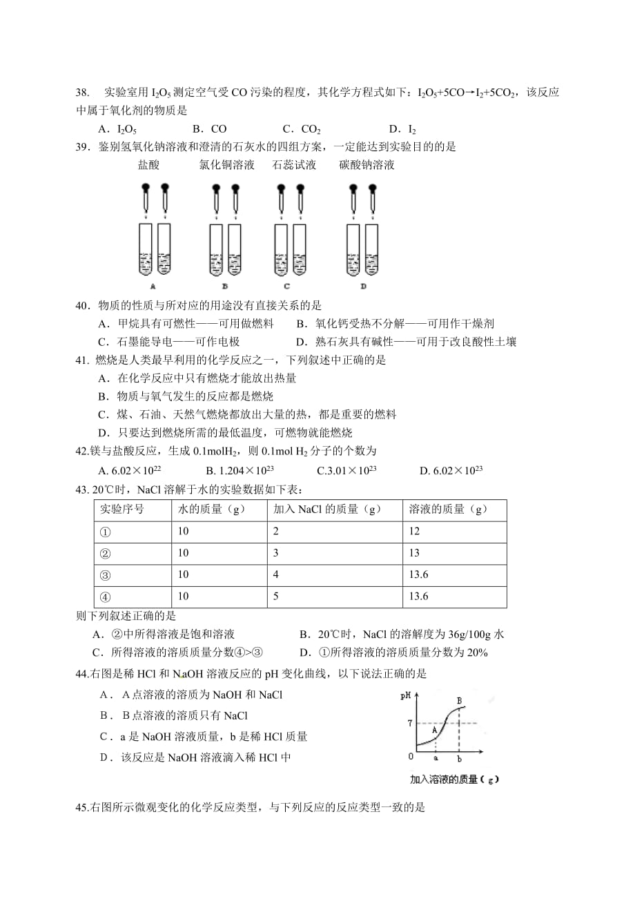 上海市徐汇区2014年初三化学二模拟测验及答案_第2页