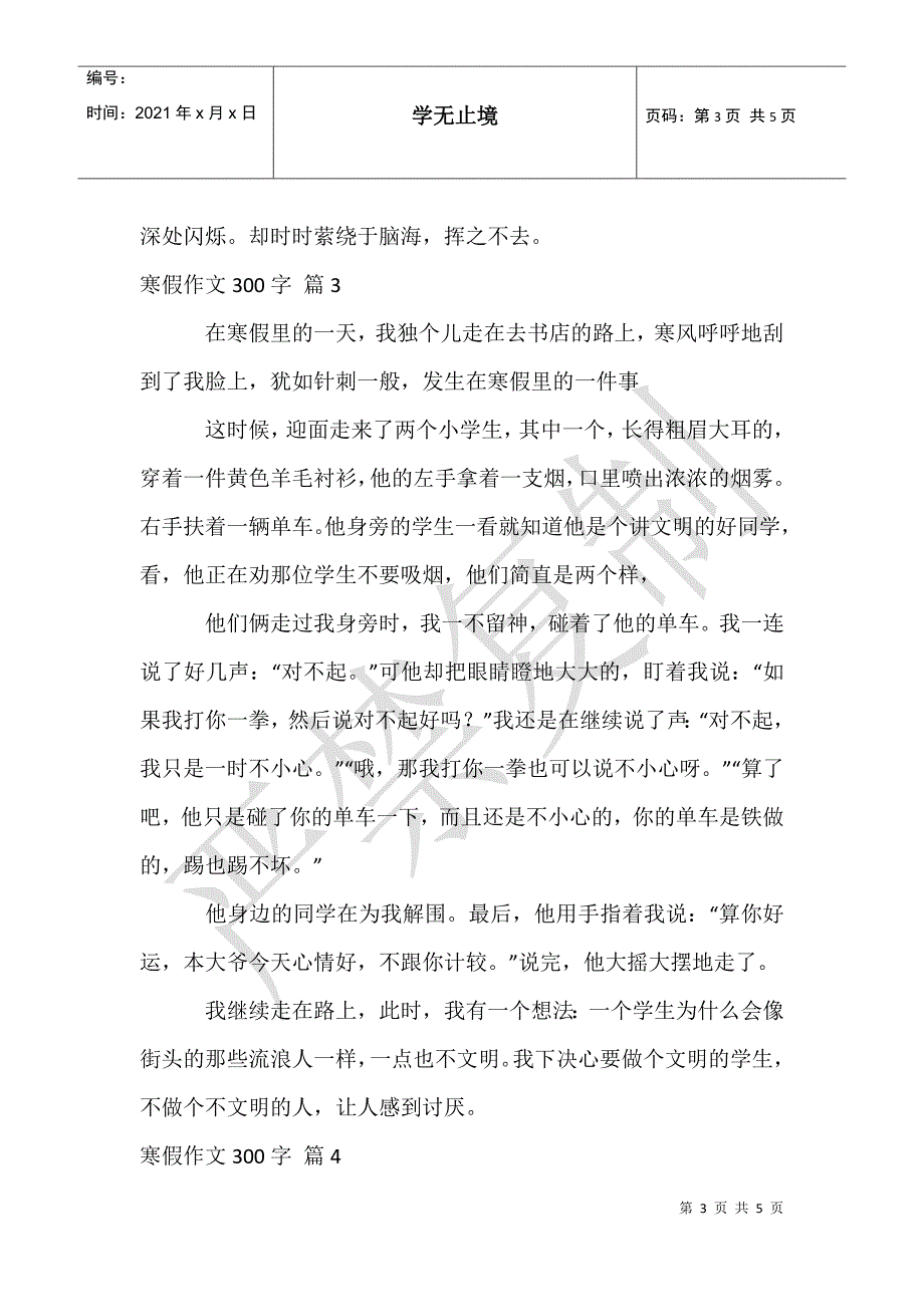 寒假作文300字五篇_第3页