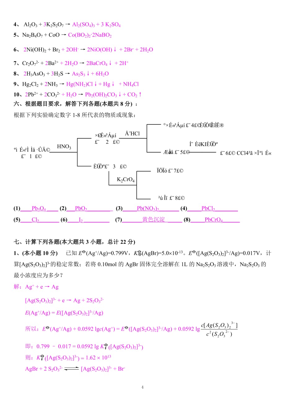 天津大学无机化学考试模拟测验-(下册)-及-答案_第4页