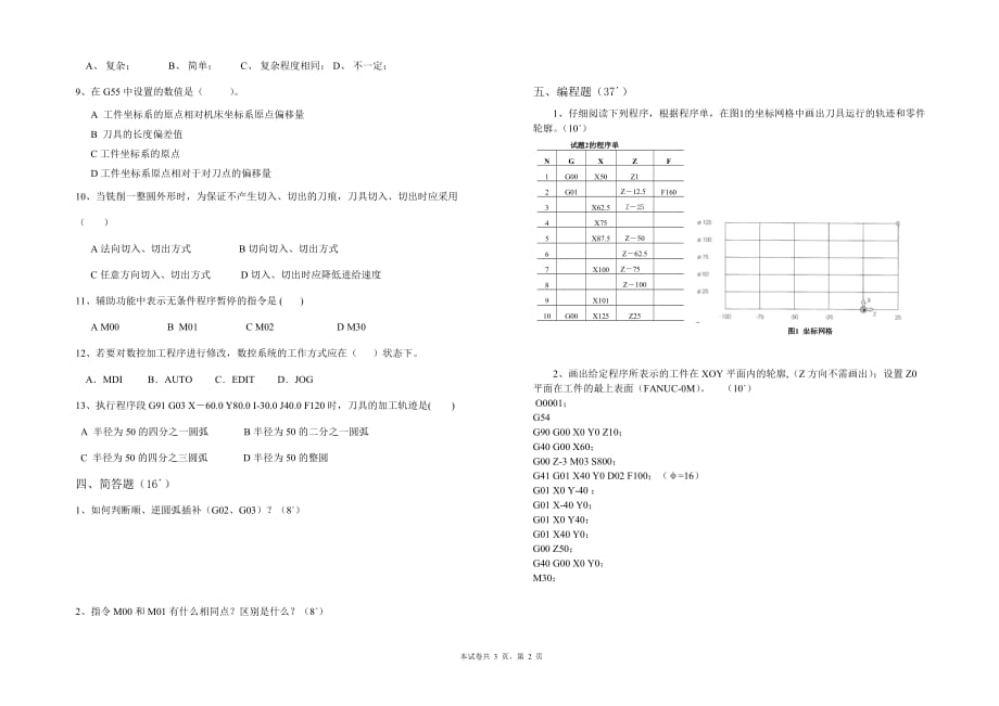 机电大专《数控机床及应用》期中模拟测验2015.11_第2页