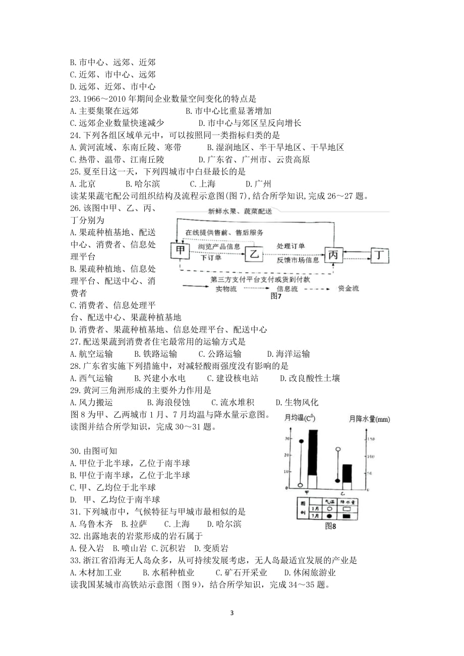 2016年6月广东省普通高中学业水平考试地理模拟测验(00001)_第3页