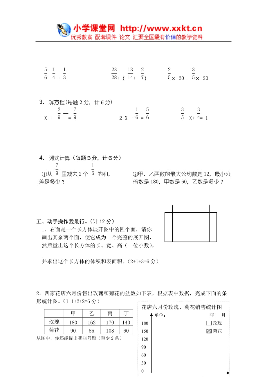 五年级第十册数学模拟测验_第3页