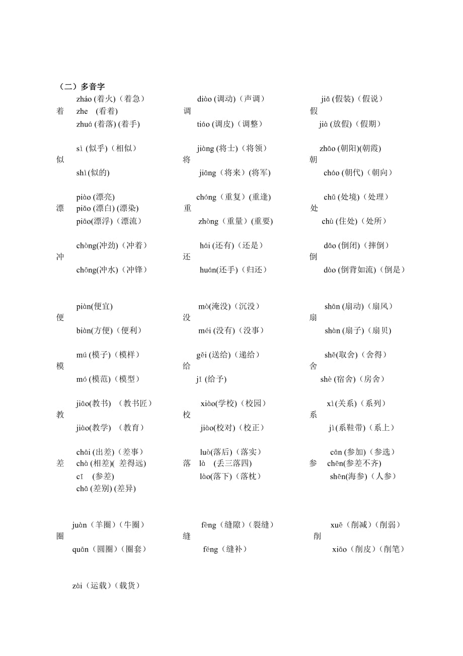 有答案：、人教版小学三年级语文下册多音字、词语部分、看拼音写汉字(总5页)_第2页