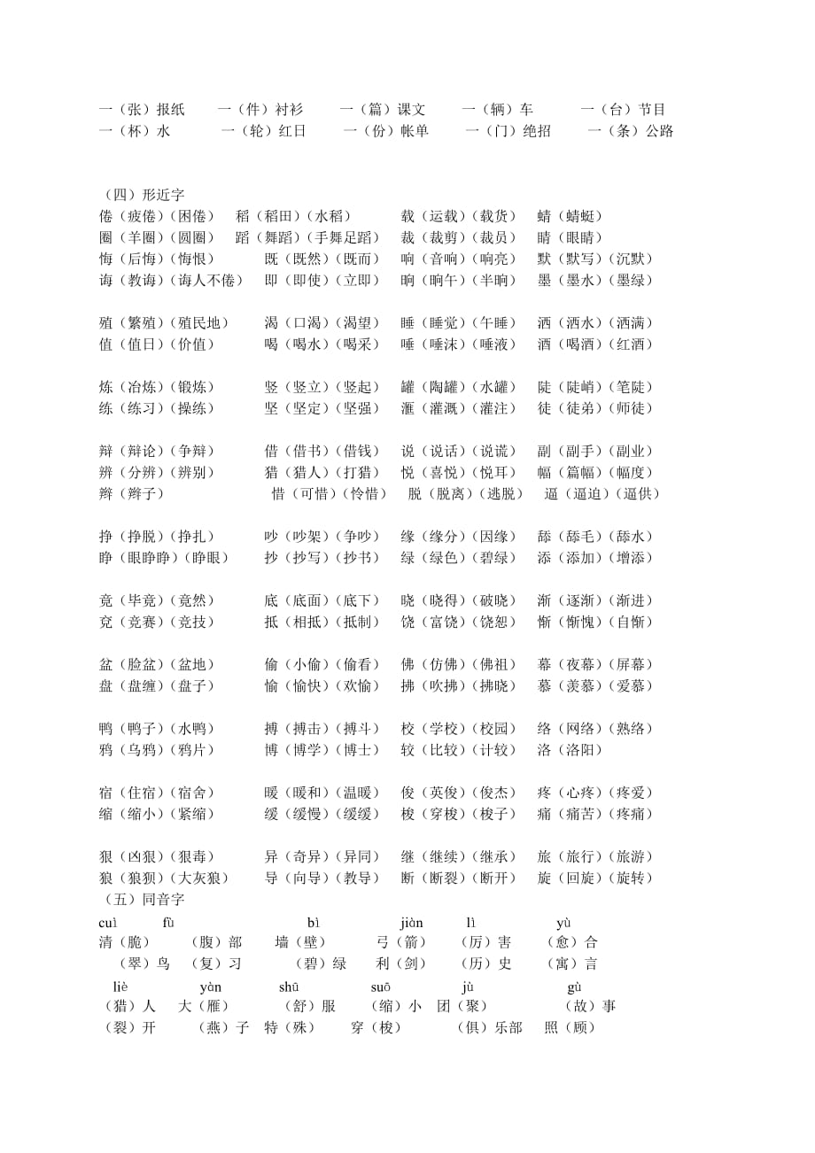 有答案：、人教版小学三年级语文下册多音字、词语部分、看拼音写汉字(总5页)_第4页