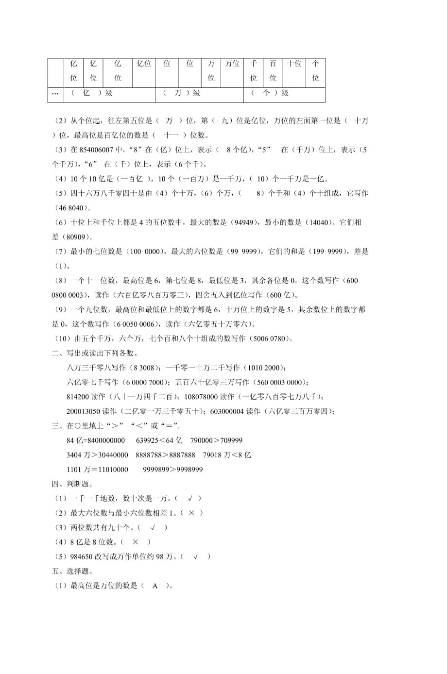 小学数学第七册第一单元学习评价模拟测验(B)_第3页