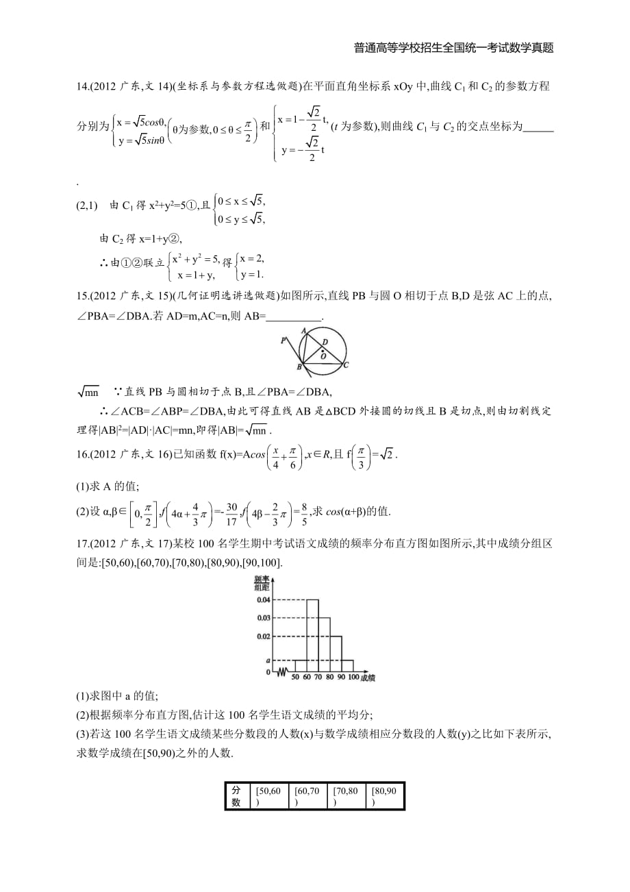 2012年全国普通高考数学(广东卷)文精编解析版纯word版_第4页