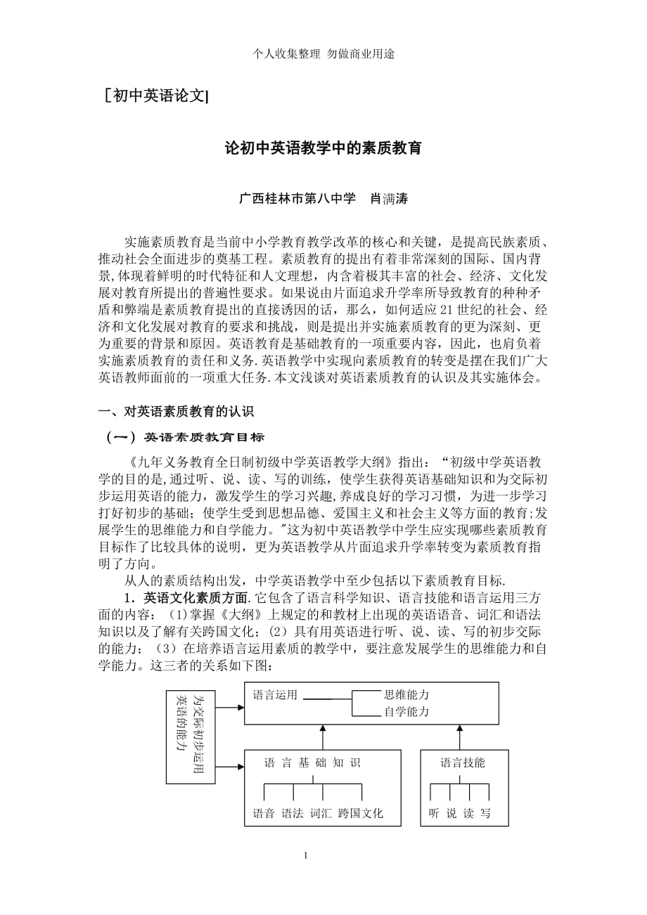 论初中英语教学中的素质教育_第1页