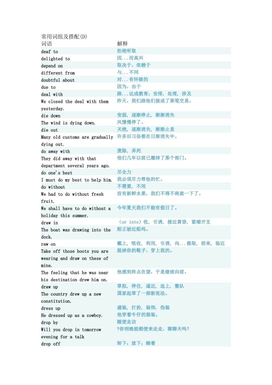 英语常用词组及搭配D-H_第1页